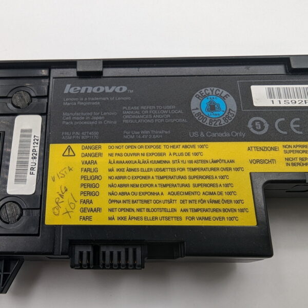 Аккумулятор 42t4550, 92P1227, 90P1170, IBM ThinkPad X60, X60s, X61, X61s, X60p, 4400mAh, 14.8V, СОСТОЯНИЕ НЕ ИЗВЕСТНО, ПРОДАЕТСЯ КАК ЗАГЛУШКА! — изображение 3