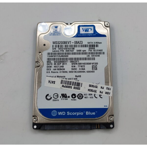 Жесткий диск WD3200BEVT, 75Y5035, WD, 320 Гб, SATA, 2.5