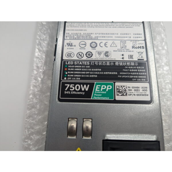 Блок питания 00XW8W, E750E-S1, Dell PowerEdge R730, R630, T430, 750 Вт