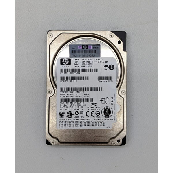 Жесткий диск 375863-012, 438628-002, mbb2147rc, HP, 146 Гб, SAS, 2.5