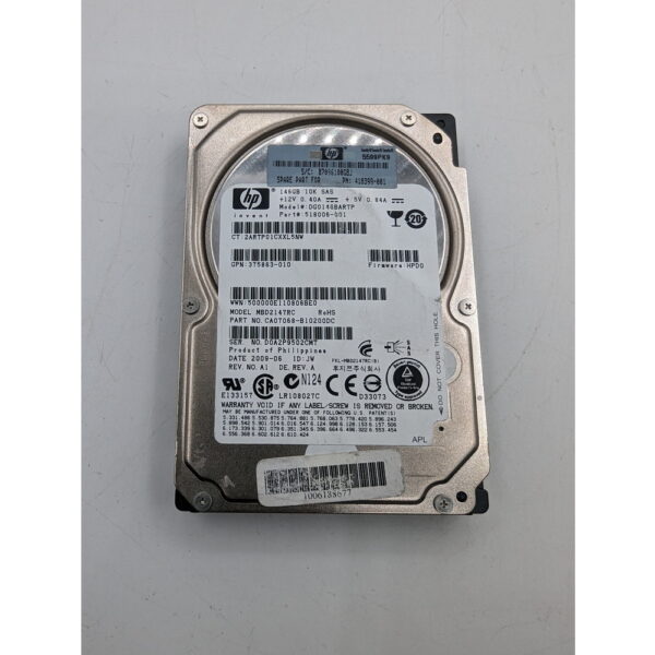 Жесткий диск 518006-001, 375863-010, mbd2147rc, HP, 146 Гб, SAS, 2.5