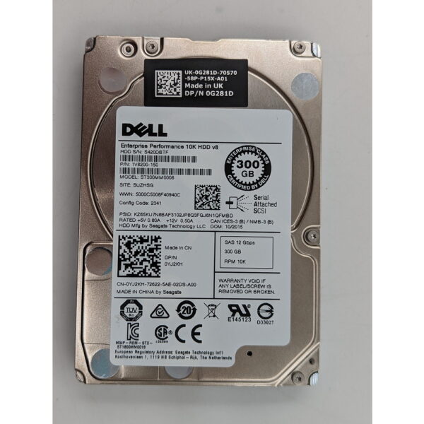 Жесткий диск ST300MM0008, 0G281D, 0YJ2KH, Dell, 300 Гб, SAS, 2.5
