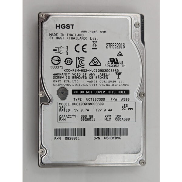 Жесткий диск HUC109030CSS600, 0b26030, dkr5d-j30ss, HGST, 300 Гб, SAS, 2.5