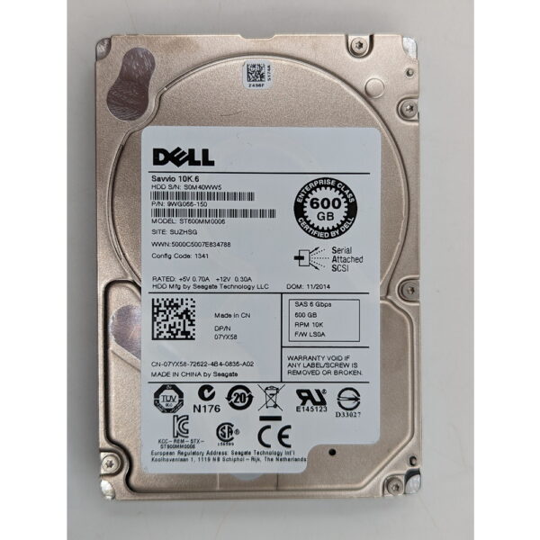 Жесткий диск ST600MM0006, 07YX58, Dell, 600 Гб, SAS, 2.5