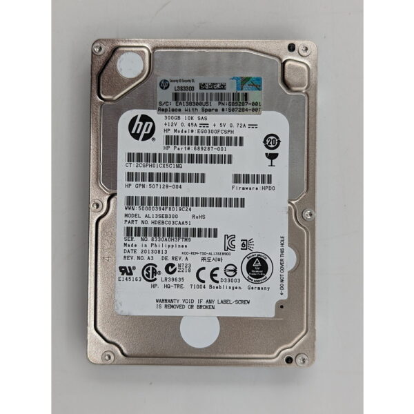 Жесткий диск EG0300FCSPH, 689287-001, 507129-004, AL13SEB300, HP, 300 Гб, SAS, 2.5