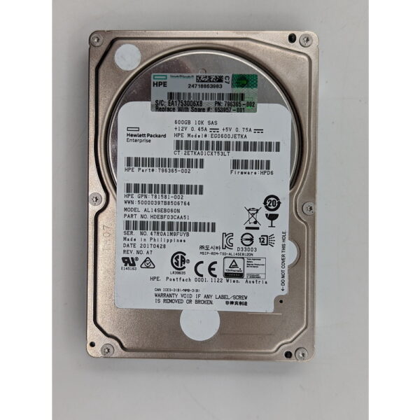 Жесткий диск EG0600JETKA, 796365-002, 781581-002, HP, 600 Гб, SAS, 2.5