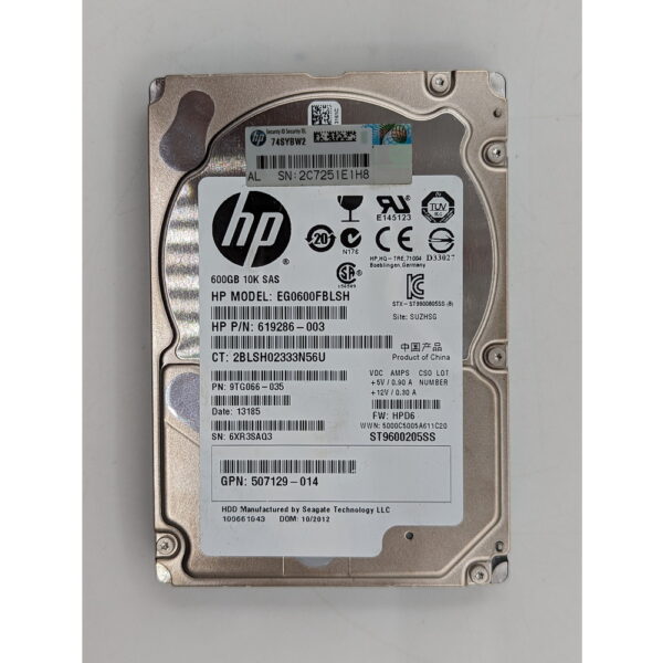 Жесткий диск EG0600FBLSH, 619286-003, 507129-014, HP, 600 Гб, SAS, 2.5