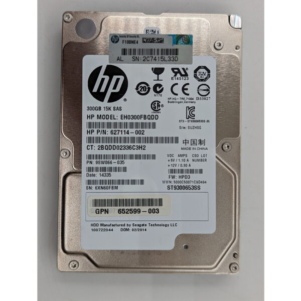 Жесткий диск 627114-002, Eh0300FBQDD, ST9300653SS, HP, 300 Гб, SAS, 2.5