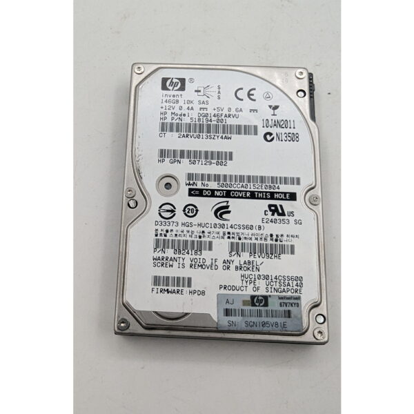 Жесткий диск 518194-001, 507129-002, HGS-HUC103014CSS60, Hitachi, HP, 146 Гб, SAS, 2.5