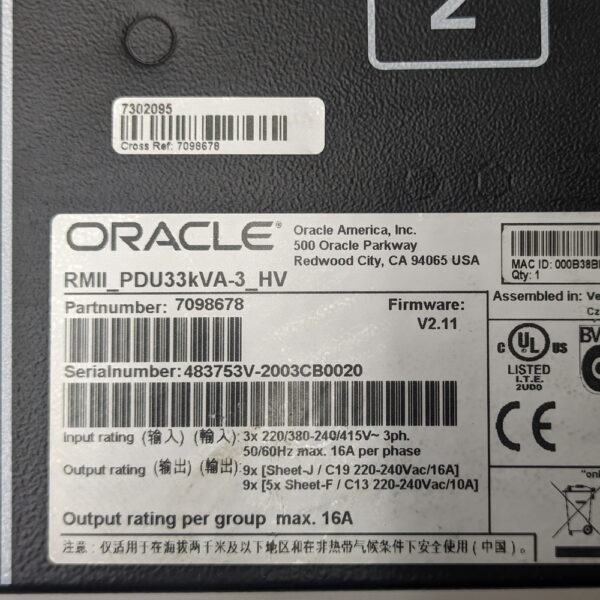 Распределитель питания 7098678, RMII_PDU33kVA-3_HV, Oracle, 10 X C14, 4 X C19, 16A — изображение 3