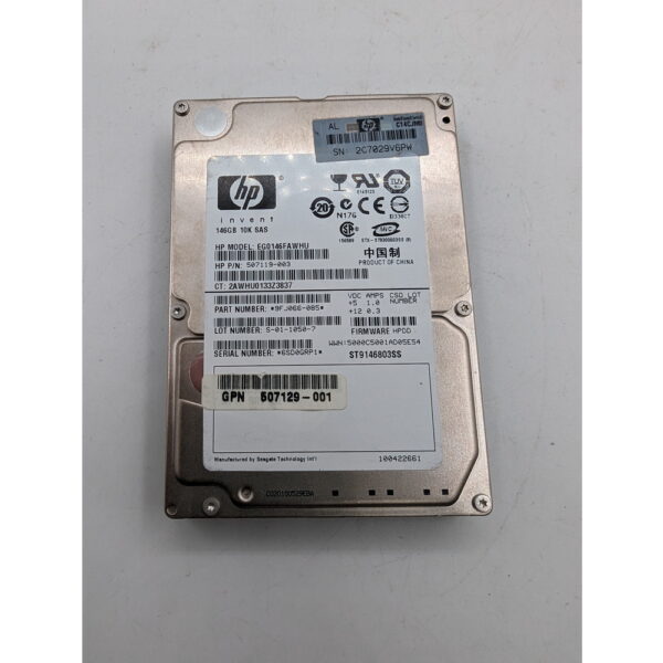 Жесткий диск EG0146FAWHU, 507119-003, ST9146803SS, HP, Seagate, 146 Гб, SAS, 2.5