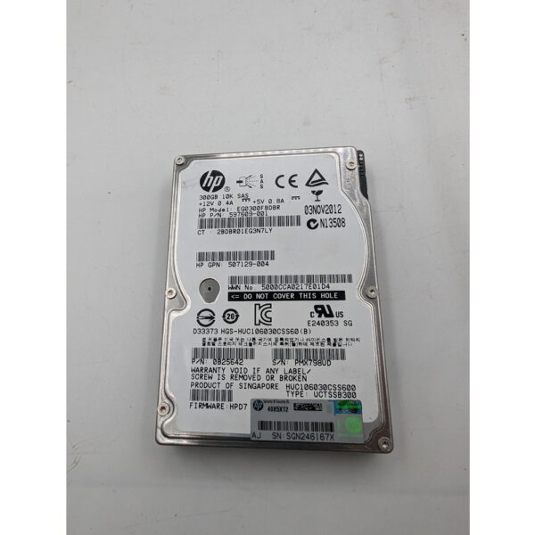 Жесткий диск EG0300FBDBR, 597609-001, 0B25642, HP, 300 Гб, SAS, 2.5