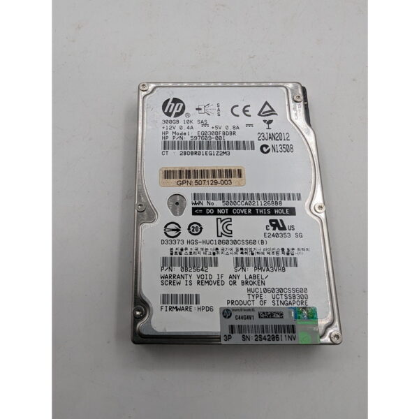 Жесткий диск EG0300FBDBR, 597609-001, HGS-HUC106030CSS60, Hitachi, HP, 300 Гб, SAS, 2.5