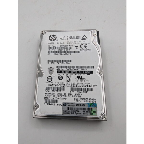 Жесткий диск EG0600FBVFP, 641552-003, HUC109060CSS600, Hitachi, HP, 600 Гб, SAS, 2.5