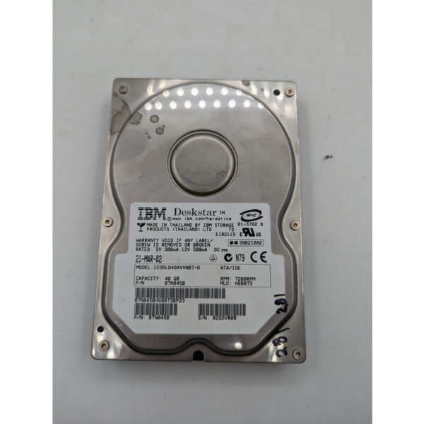 Жесткий диск IC35L040AVVN07-0, IBM, IDE, 40 Гб, 3.5