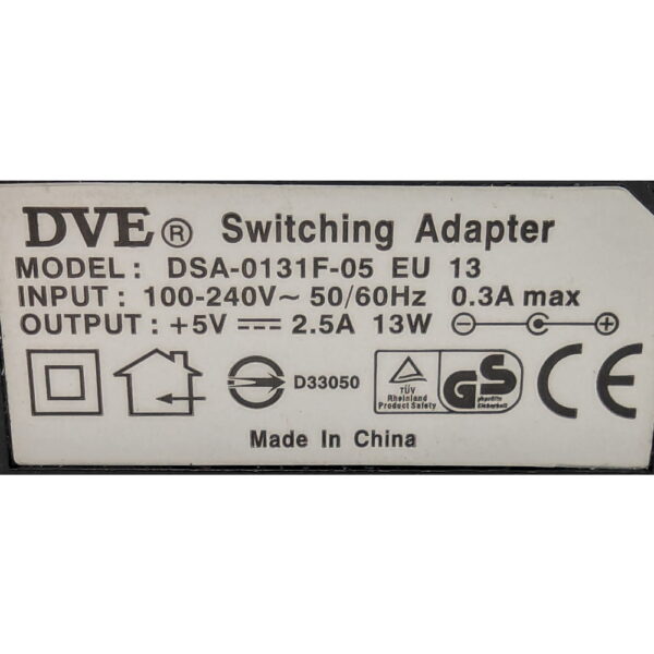 Блок питания DSA-0131F-05, DVE, 5V, 2500mA — изображение 3