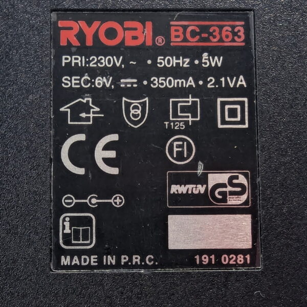 Адаптер питания BC-363, Ryobi, 6V, 350mA — изображение 2