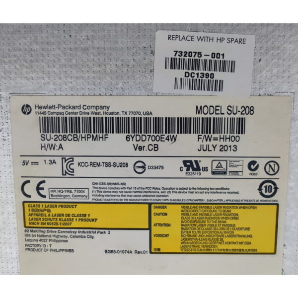 Привод DVD-RW SU-208CB, 700577-FC0, 719874-001, 732075-001, HP, Sata, 9.5 mm — изображение 3