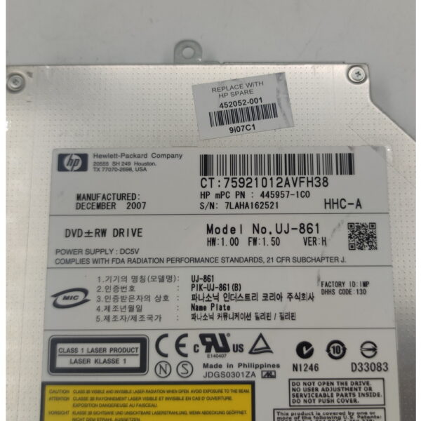 Привод DVD-RW 452052-001, UJ-861, HP Pavilion DV2700, dV2500, DV2000, IDE, 12.7 — изображение 2
