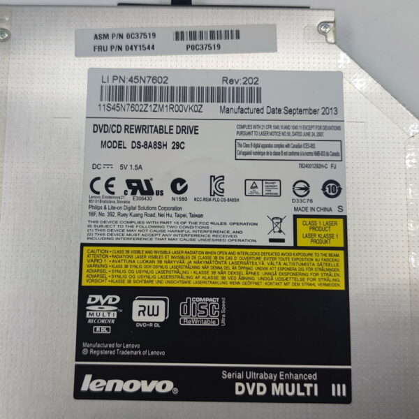 Привод DVD-RW ds-8a8sh, 45n7602, Lenovo ThinkPad T530, T430, Sata, 12.7 mm — изображение 2