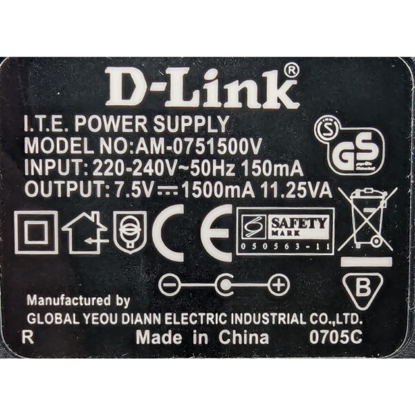 Блок питания AM-0751500V, D-Link, 11.5V - 1500mA — изображение 2