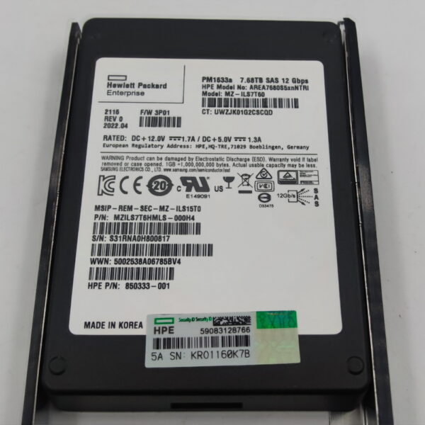 SSD диск MZ-ILS7T60, MP1633a, AREA7680S5xnNTRI, 850333-001, HP, Samsung, SAS, 7.68 Тб, 2.5 — изображение 2