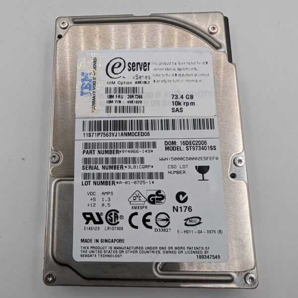 Жесткий диск 39R7366, 40K1020, ST973401SS, IBM, Seagate, 73 Гб, SAS, 2.5
