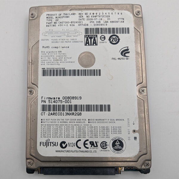 Жесткий диск MJA2250BH, Fujitsu, 250 Гб, SATA, 2.5