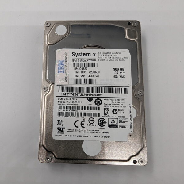 Жесткий диск 42D0637, 42D0638, 42D0641, AL13SEB300, IBM, Toshiba, 300 Гб, SAS, 2.5