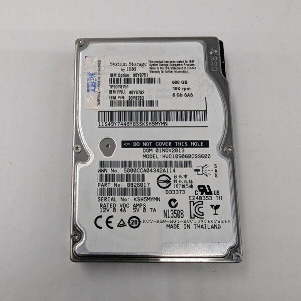 Жесткий диск 90Y8751, 90Y8782, 90Y8783, HUC109060CSS600, IBM, Hitachi, 600 Гб, SAS, 2.5