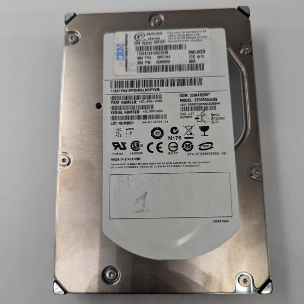 Жесткий диск 40K1041, 39R7344, 26K5839, ST3300555SS, IBM, Seagate, 300 Гб, SAS, 3.5