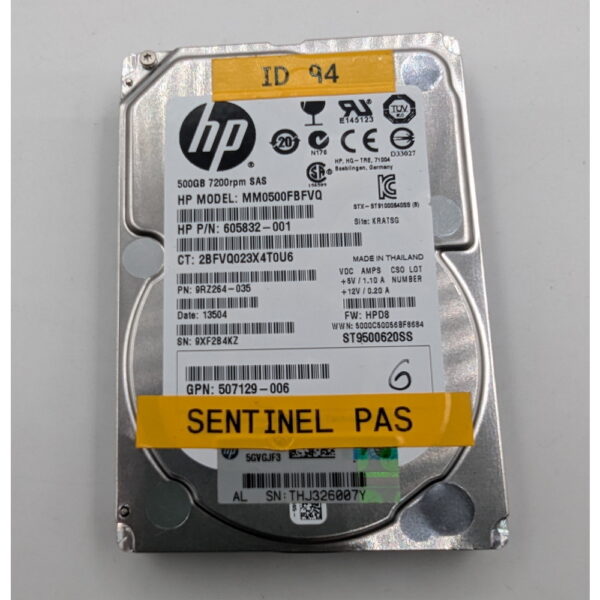Жесткий диск 507129-006, 605832-001, MM0500FBFVQ, ST9500620SS, Seagate, HP, 500 Гб, SAS, 2.5