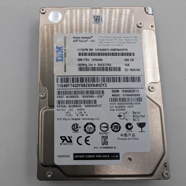 Жесткий диск 74Y6486, ST9300653SS, IBM, Seagate, 300 Гб, SAS, 2.5