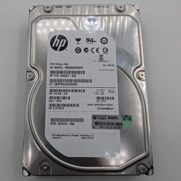 Жесткий диск 649327-002, MB2000FBZPN, 507618-004, ST2000NM0001, Seagate, HP, 2 Тб, SAS, 3.5