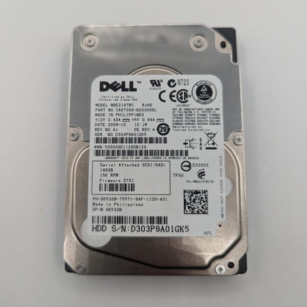 Жесткий диск 0K532N, MBE2147RC, Dell, Fujitsu, 146 Гб, SAS, 2.5