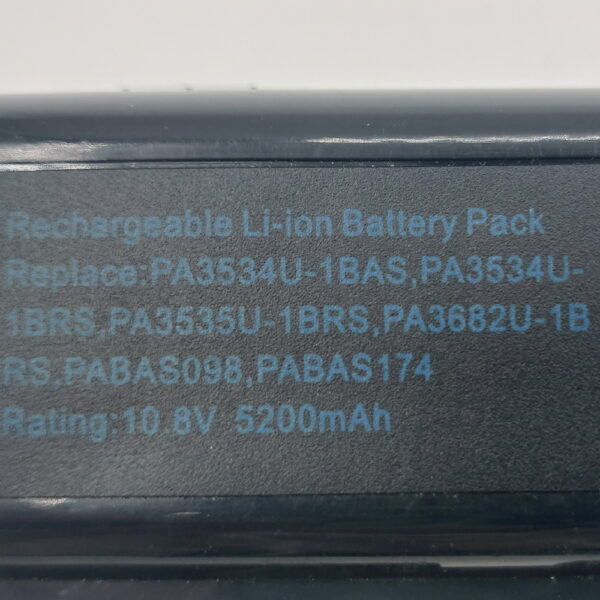 Аккумулятор PA3534U-1BAS, Toshiba Satellite A200, A202, A203, A205, A210, A215, A300, A300D, A305, A305D, A350, A355, A500, A505, A505D, L201, L202, L203, L205, L300, L300D, L305, L305D, L500, L500D, L505, L505D, L550, L555, L555D, M200, M202, M203, M205, M206, M208, M209, M211, M212, M215, M216, Satellite Pro A200, A210, A300, L300, L450, L550, 4400mAh, 10.8V, СОСТОЯНИЕ НЕ ИЗВЕСТНО, ПРОДАЕТСЯ КАК ЗАГЛУШКА! — изображение 3