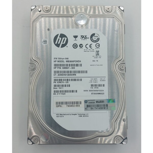 Жесткий диск 743432-003, ST3000NM0023, 695507-007, mb3000fcwdh, Seagate, HP, 3 Тб, SAS, 3.5
