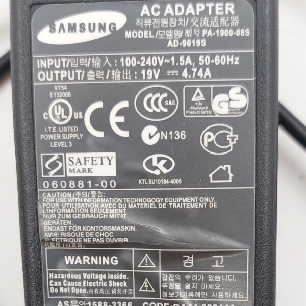 Блок питания AD-9019S, PA-1900-08S, Samsung P20, P30, P40, P50, V20, X20, X50, 19V, 4.74A, 90W, 5.5х3.0 — изображение 3