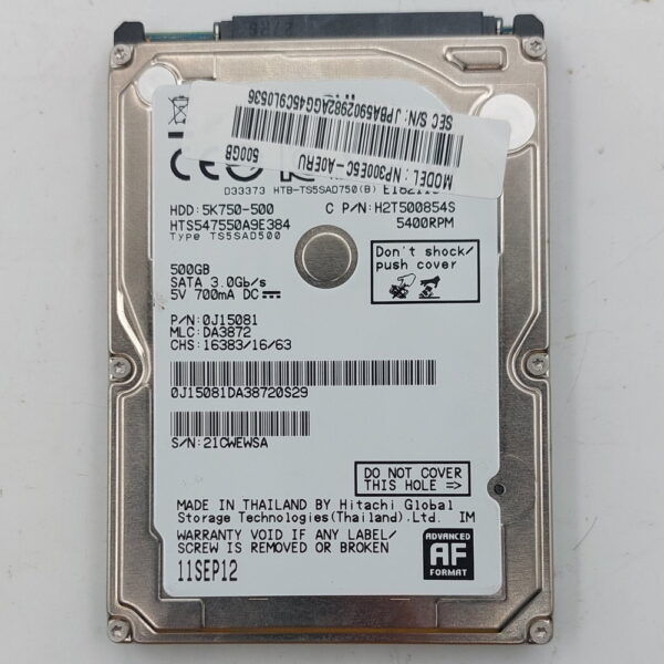 Жесткий диск HTS547550A9E384, Hitachi, 500 Гб, SATA, 2.5
