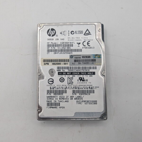Жесткий диск 641552-001, EG0300FBVFL, HP, 300 Гб, SAS, 2.5