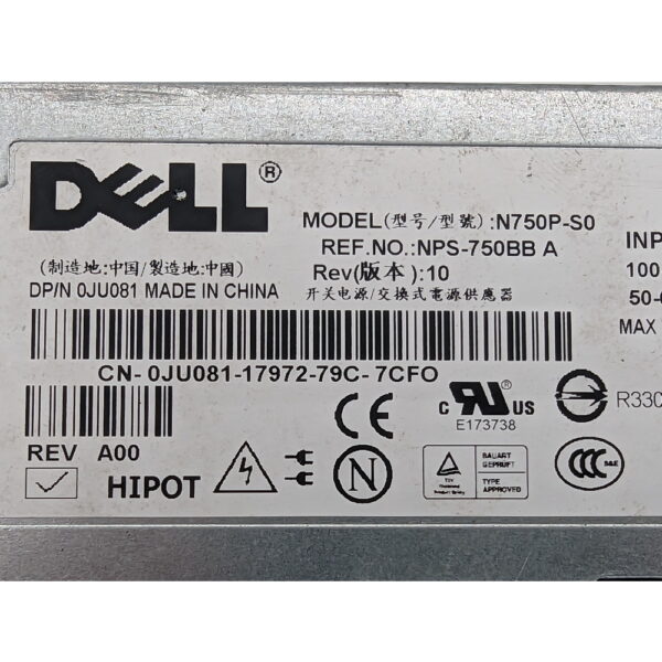 Блок питания 0JU081, NPS-750BBA, Dell PE2950, PE2970, 750W — изображение 2