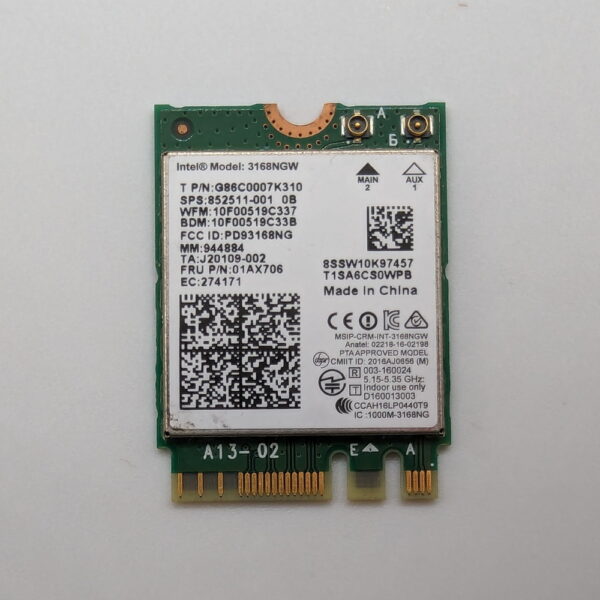 Wi-Fi + Bluetooth модуль 01AX706, 852511-001, 3168NGW, Intel, Lenovo, HP, NGFF, M.2, 802.11ac, 2,4G, 5G