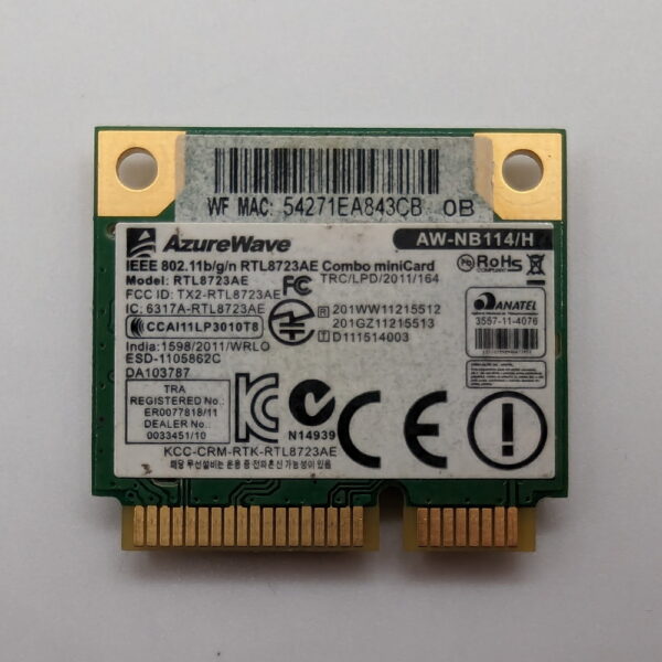 Wi-Fi + Bluetooth модуль AW-NB114/H, RTL8723AE, Realtek, 2.4GHz, 300 MB/s