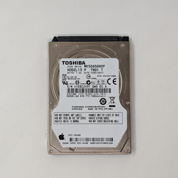 Жесткий диск MK5065GSXF, 655-1646B, Toshiba, Apple, 500 Гб, SATA, 2.5
