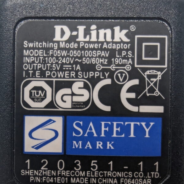 Адаптер питания 120351-11, F05W-050100SPAV, D-link, 5V, 1A — изображение 3