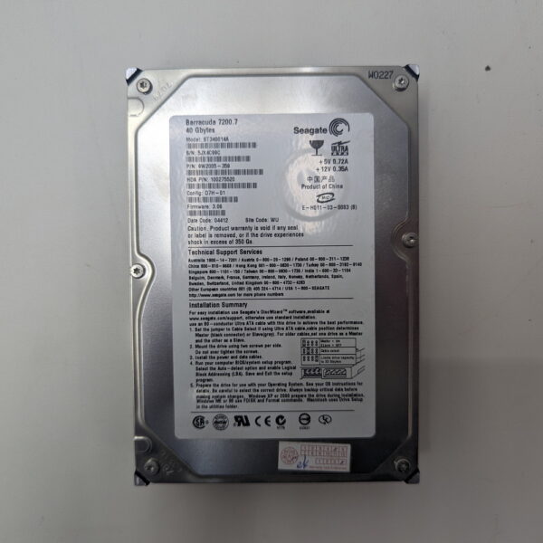 Жесткий диск ST340014A, Seagate, 40 Гб, IDE, 3.5