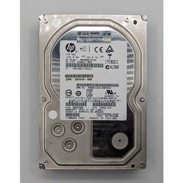 Жесткий диск 507618-005, 638521-002, 0B26320, MB3000FBUCN, hus7230als640, HP, 3 Тб, SAS, 3.5