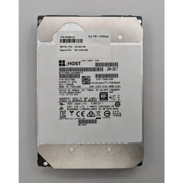 Жесткий диск 0F27386, SP-318A-R6, HUH721008AL5204, x318a-6, NetApp, 8 Тб, SAS, 3.5
