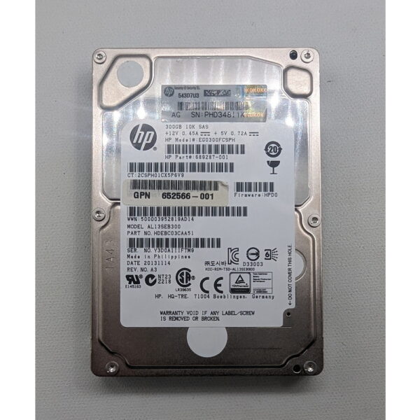 Жесткий диск EG0300FCSPH, 689287-001, 652566-001, AL13SEB300, HP, 300 Гб, SAS, 2.5