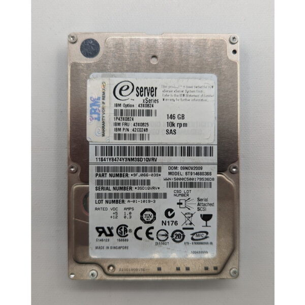 Жесткий диск ST9146803SS, 43X0624, 43X0825, 42C0248, IBM, Seagate, 146 Гб, SAS, 2.5
